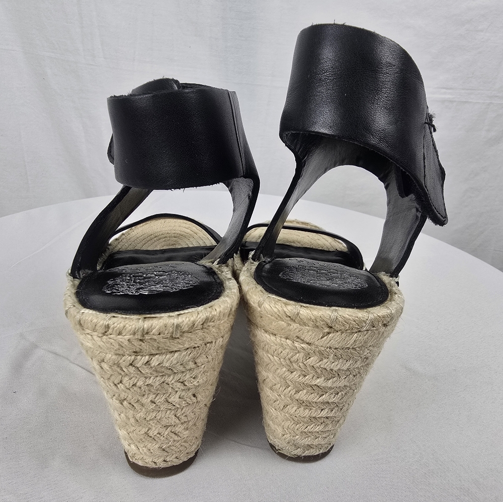 Vince Camuto Laminda Black Leather Espadrille Wedge Sandals Sz 9M - Picture 3 of 9